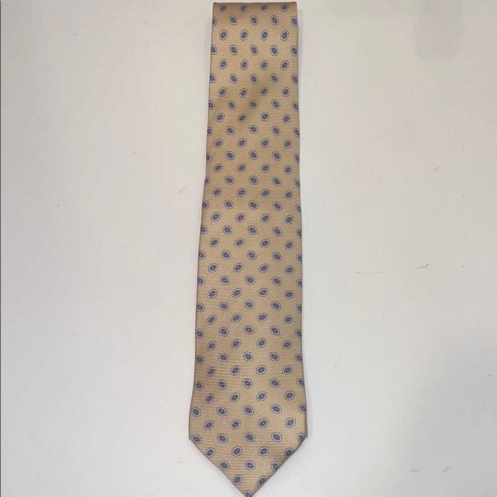 Luigi Borelli Classic Tan and Blue Polka Dot Tie
